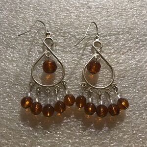Elegant Silver and Brown Dangle Earrings